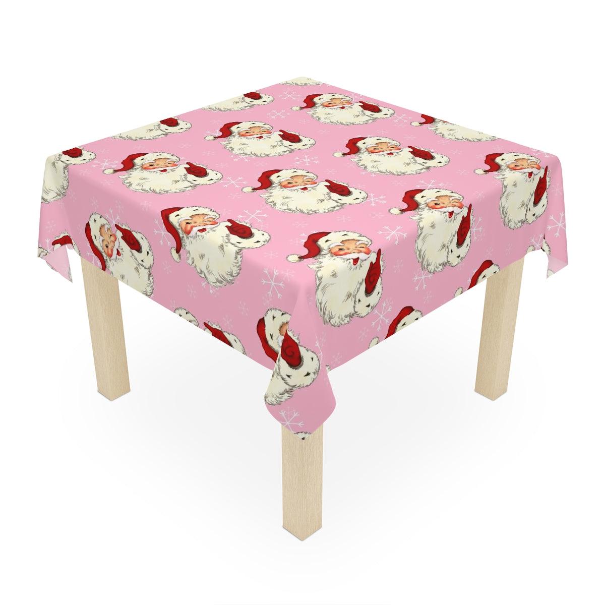 Pink Christmas Retro Winking Santa MCM Tablecloth | lovevisionkarma.com