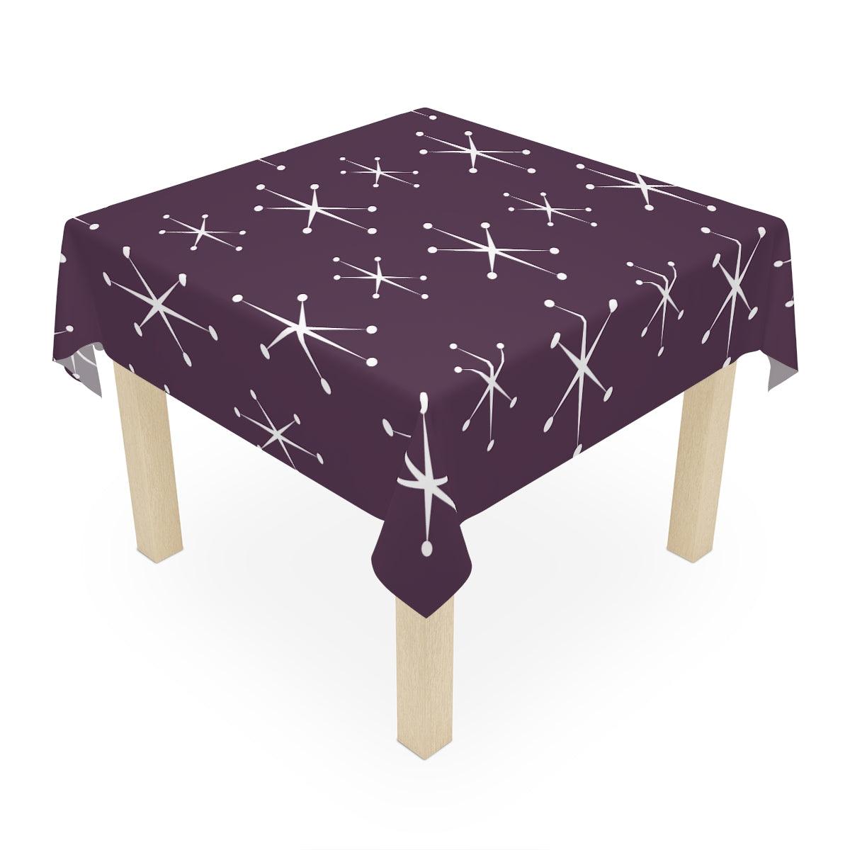 Atomic Retro Starburst MCM Plum Purple Square Tablecloth | lovevisionkarma.com