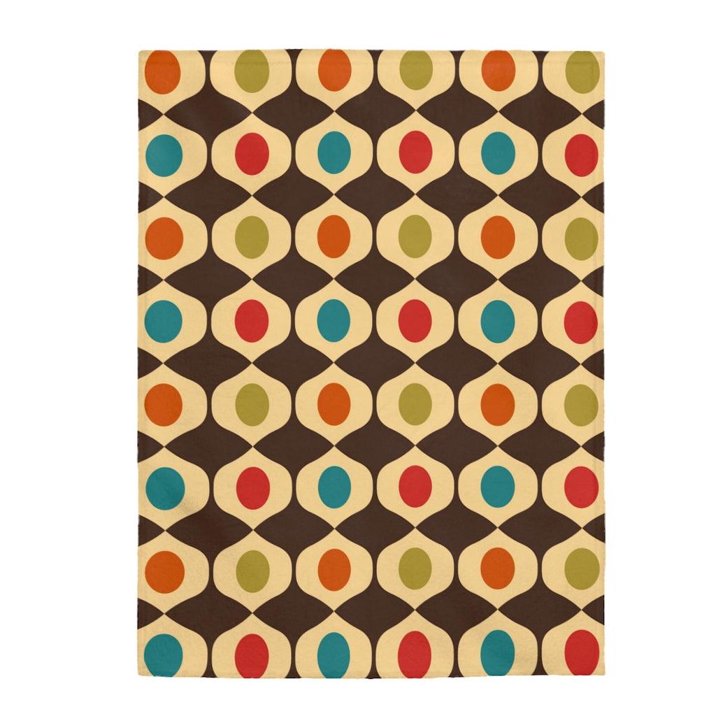 Retro Mid Century Geometric Brown & Multicolor Velveteen Lightweight Blanket | lovevisionkarma.com