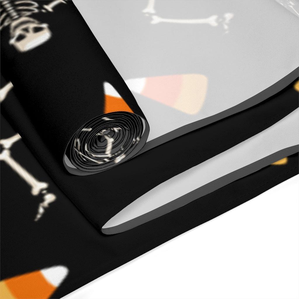 Dancing Skeletons & Candy Corn Halloween Black Table Runner | lovevisionkarma.com