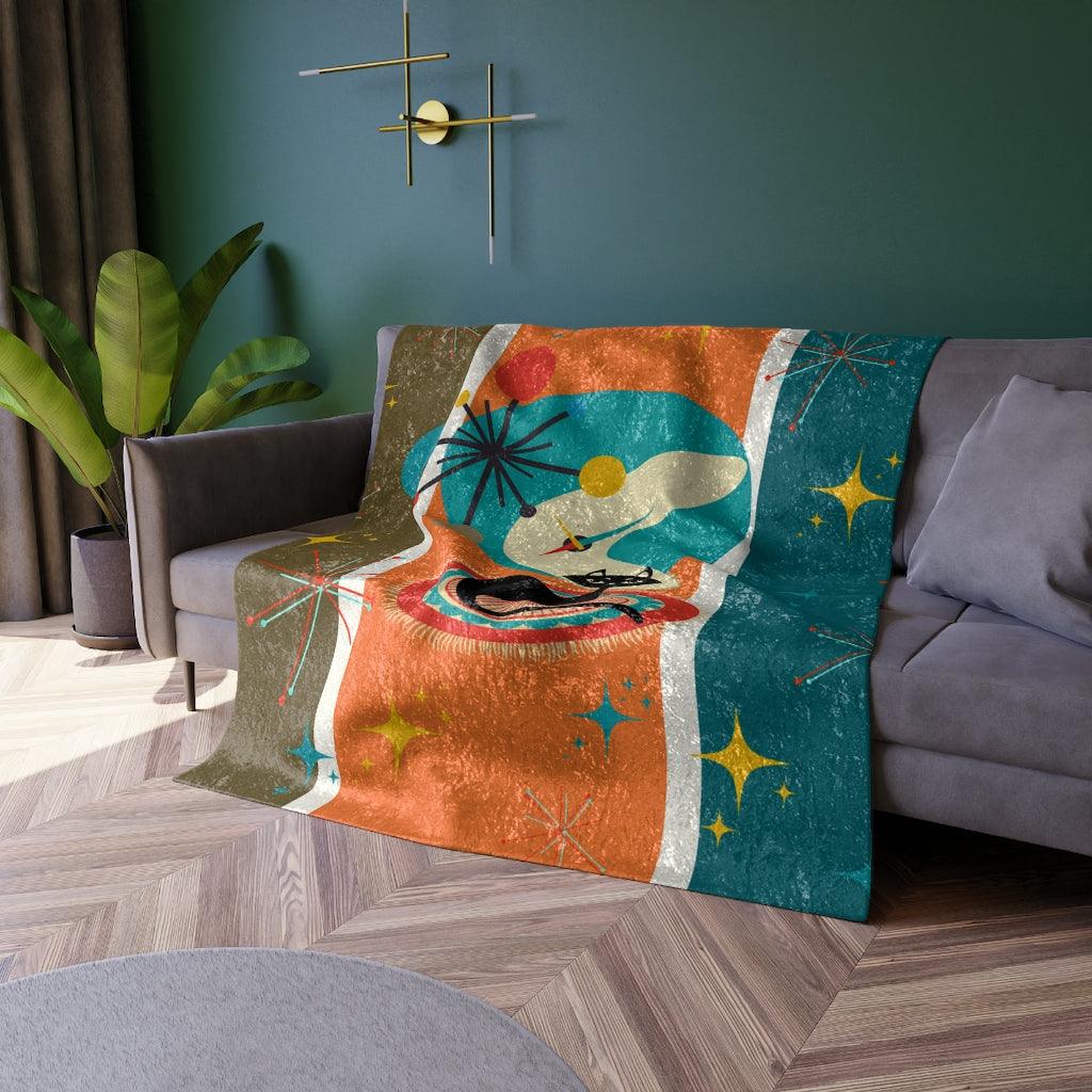 Atomic Cat and Starburst MCM Multicolor Crushed Velvet Blanket | lovevisionkarma.com