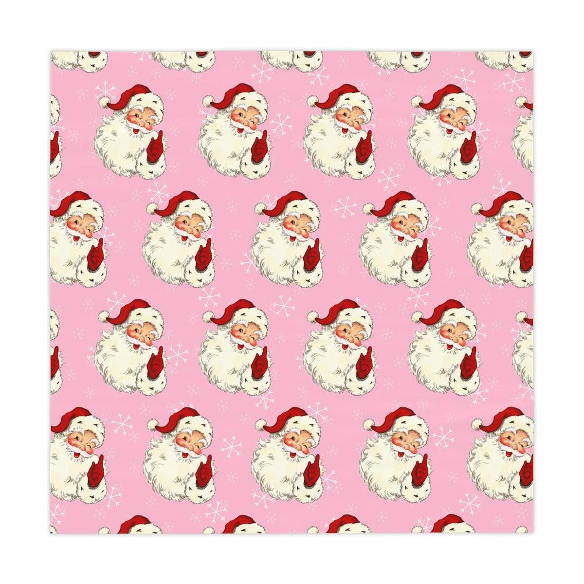 Pink Christmas Retro Winking Santa MCM Tablecloth | lovevisionkarma.com
