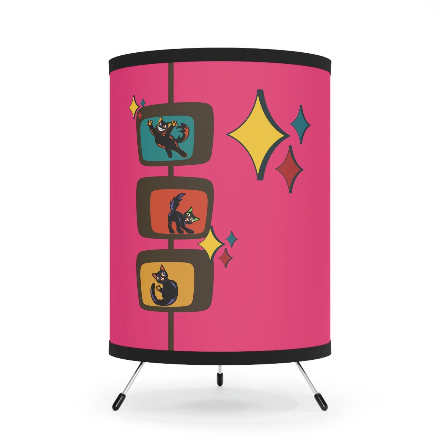 Atomic Retro Cats Kitschy Mid Century Pink Tripod Accent Lamp | lovevisionkarma.com