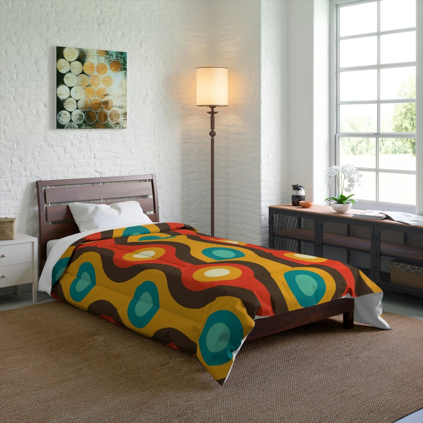 Retro 60s 70s Waves Mid Century Mod Brown & Orange Comforter | lovevisionkarma.com