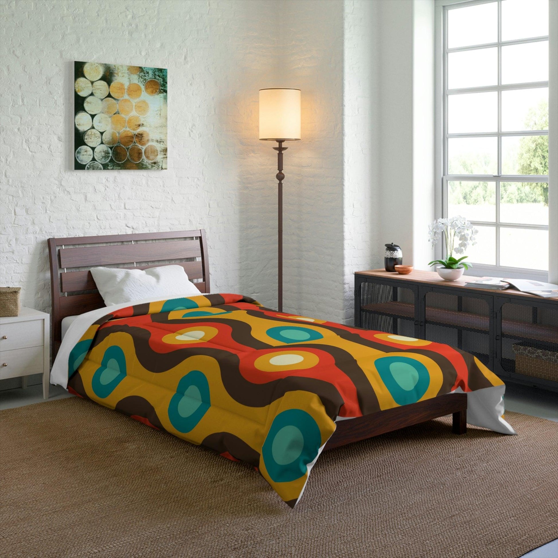 Retro 60s 70s Waves Mid Century Mod Brown & Orange Comforter | lovevisionkarma.com