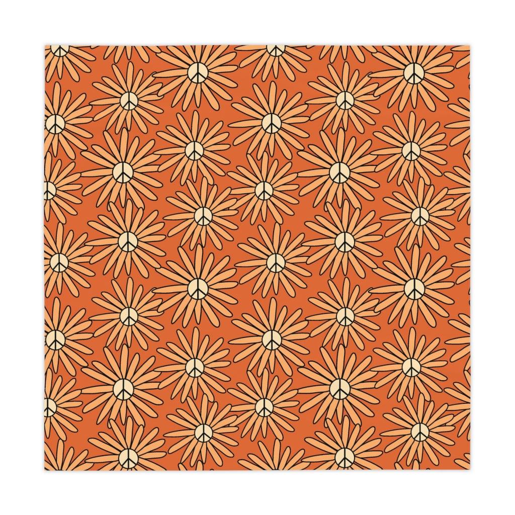 Boho Peace Groovy Flowers Retro Orange Tablecloth | lovevisionkarma.com