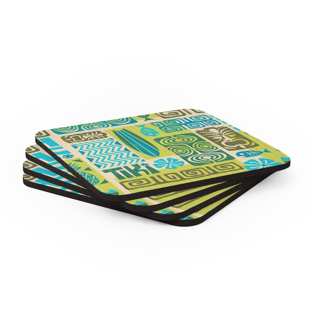 Retro 1960's Tiki Style MCM Green, Blue & Brown Coaster Set | lovevisionkarma.com