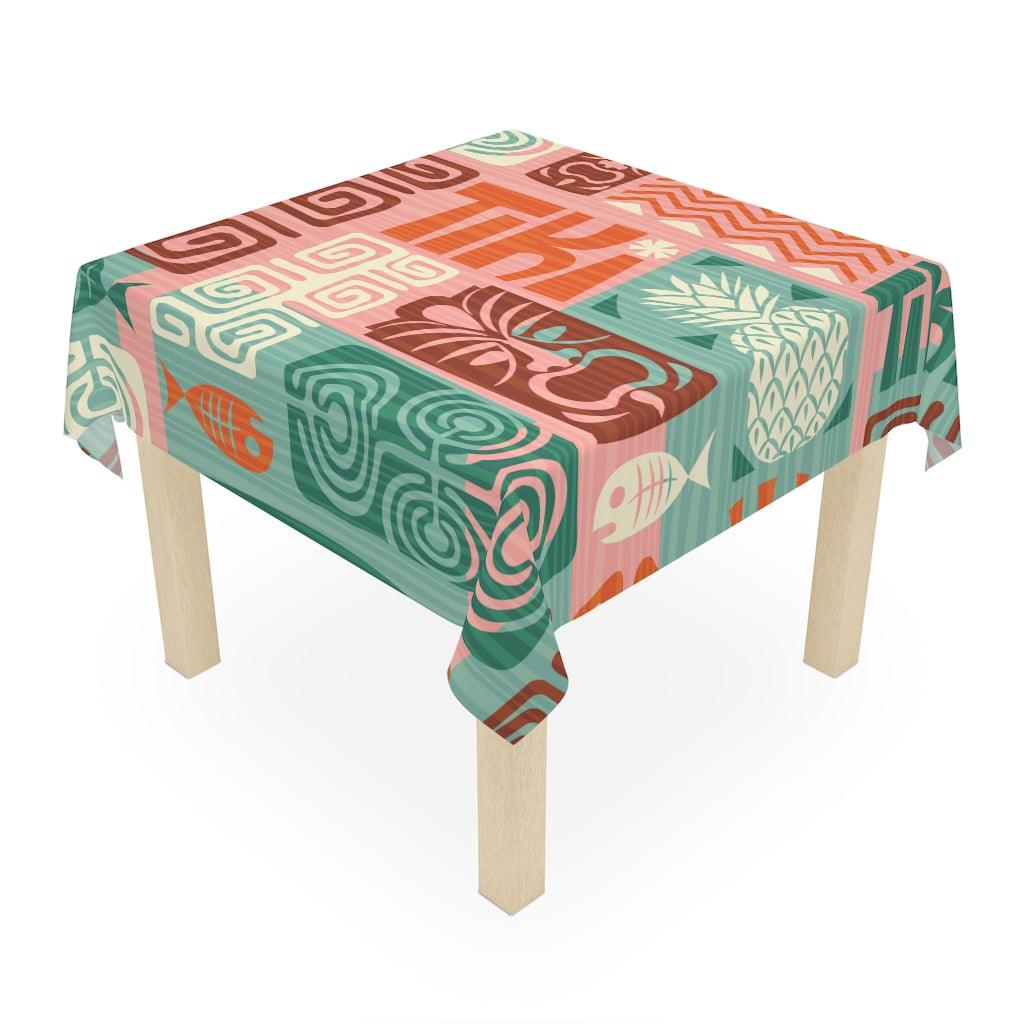 Mid Century Mod Retro Tiki Green and Pink Tablecloth | lovevisionkarma.com