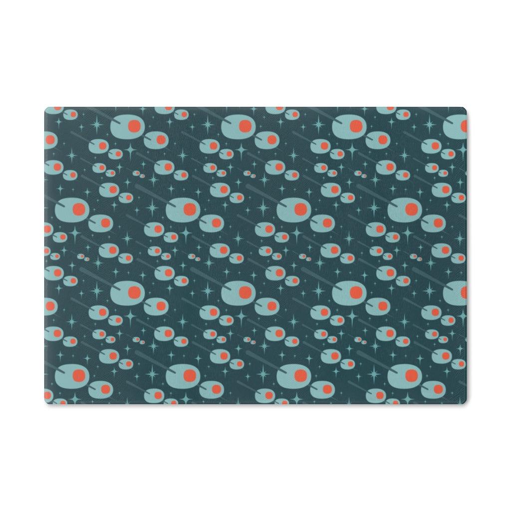 Atomic Olives Mid Century Modern Blue Glass Cutting Board | lovevisionkarma.com