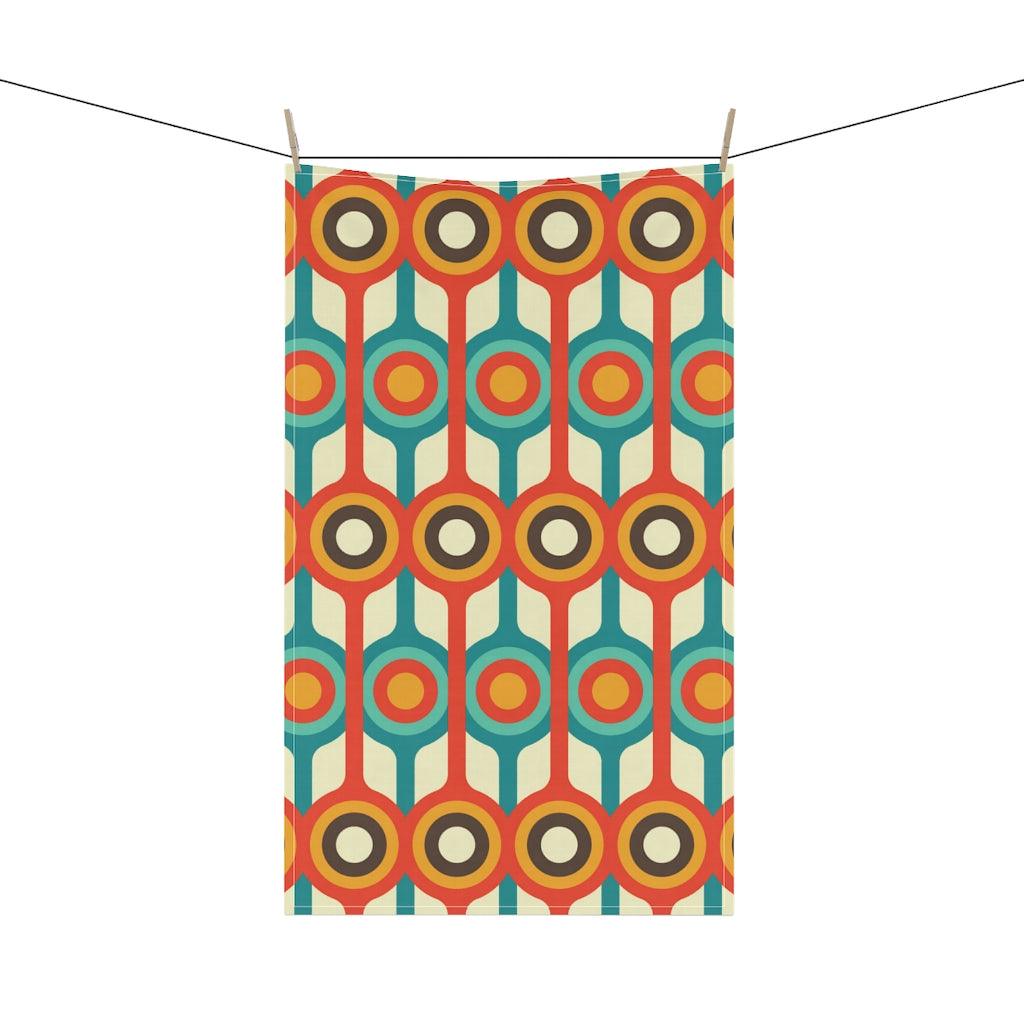 Retro Mid Century Mod Geometric Cream, Teal & Orange Kitchen Towel | lovevisionkarma.com