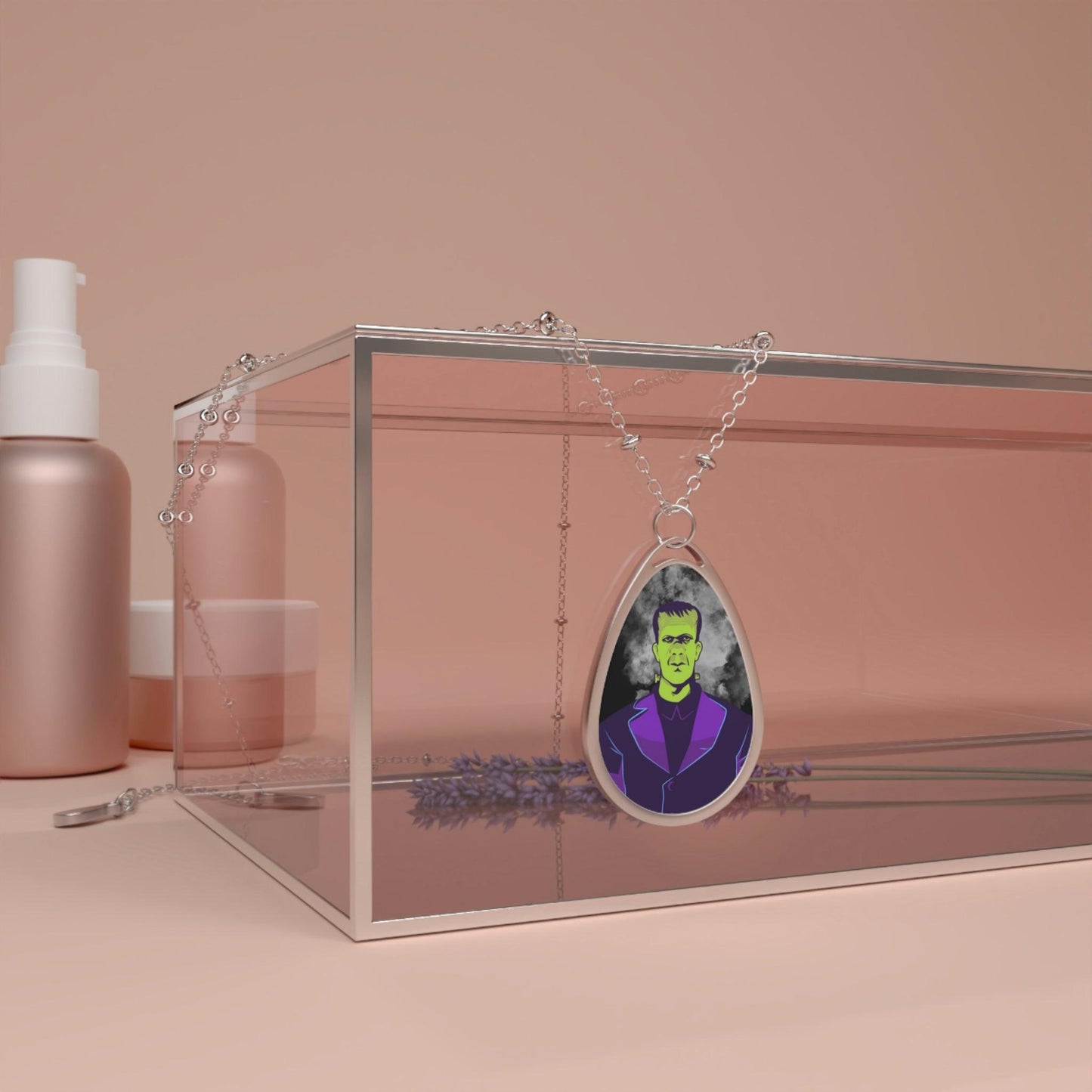 Valentine's Day Frankenstein Kitsch Monster Oval Pendant Necklace | lovevisionkarma.com