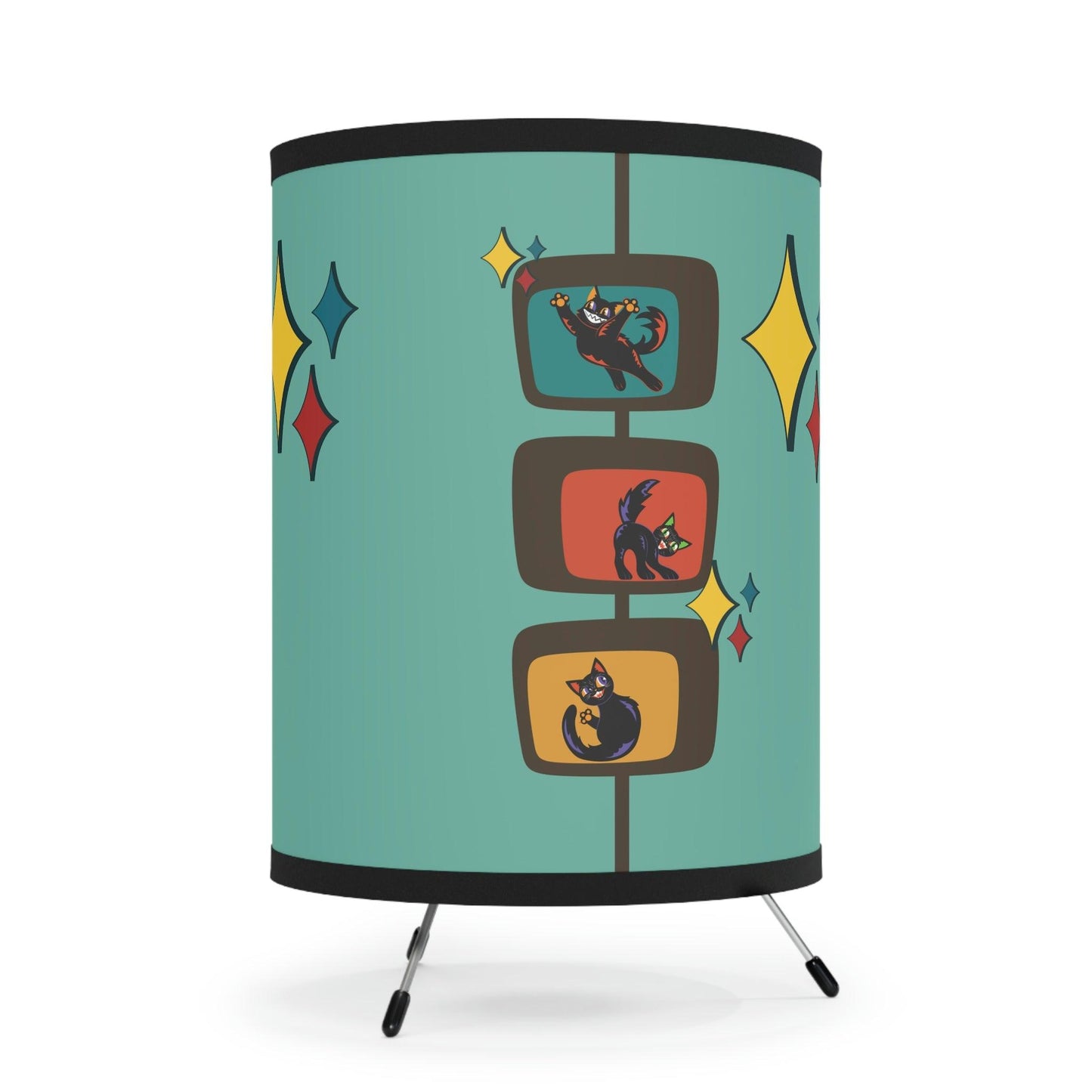 Retro Atomic Cats Kitsch MCM Blue Tripod Tabletop Lamp | lovevisionkarma.com