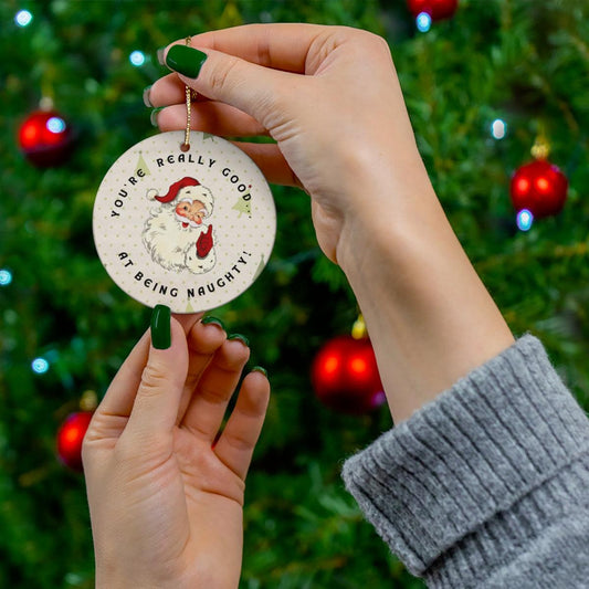 Vintage Santa Winking, Funny Christmas Ceramic Ornament | lovevisionkarma.com