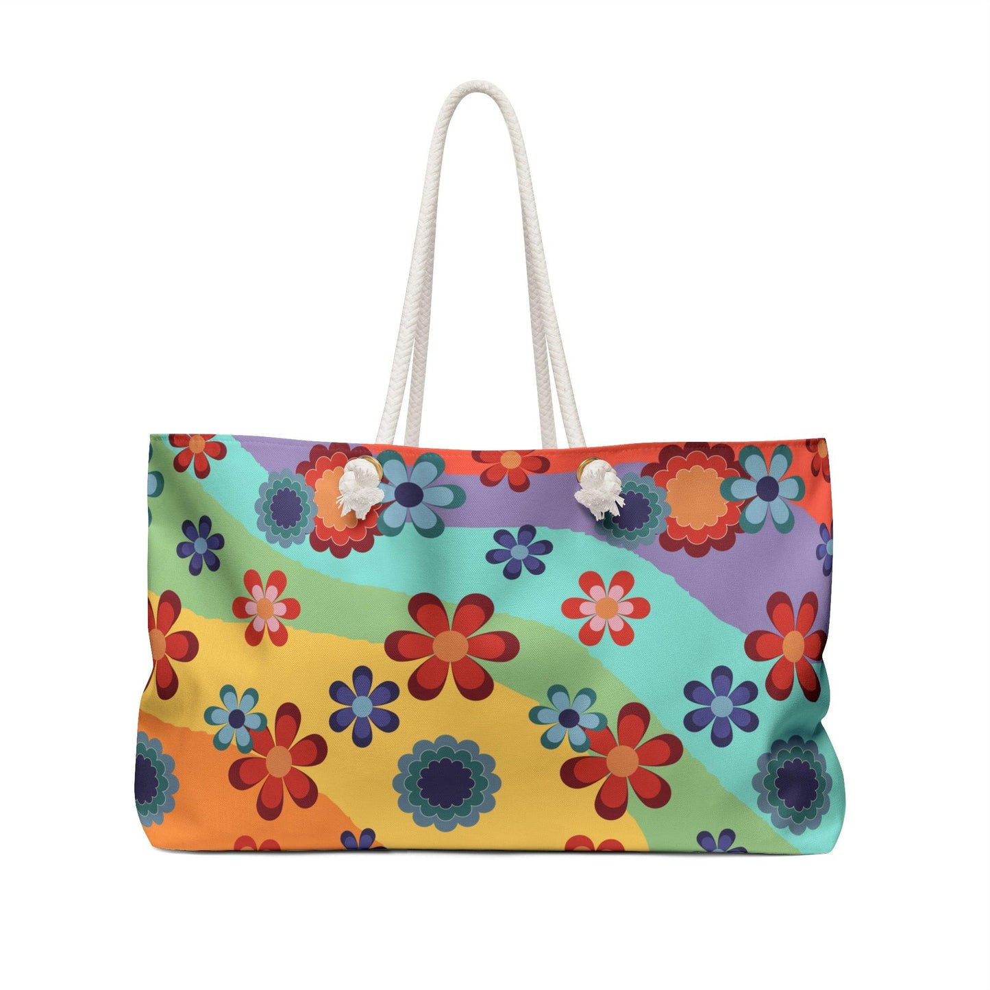 Groovy Flowers Colorful Rainbow Hippie Weekender Bag | lovevisionkarma.com