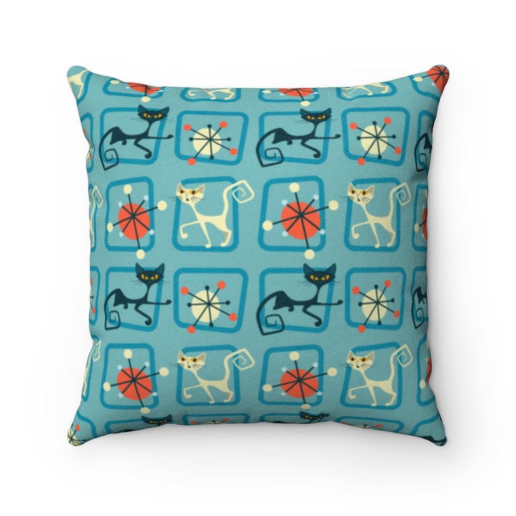 Retro MCM Cats & Atomic Burst Multicolor Throw Pillow | lovevisionkarma.com