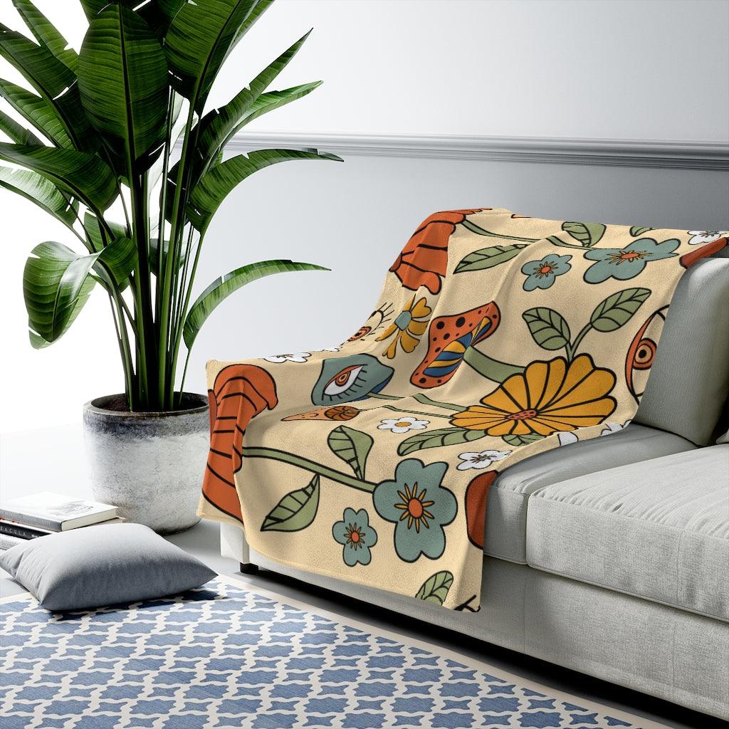 Trippy Mushroom Boho Hippie Flower Velveteen Lightweight Blanket | lovevisionkarma.com