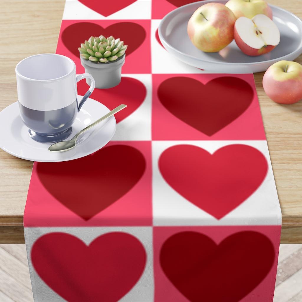 Valentine Hearts Red and White MCM Table Runner | lovevisionkarma.com