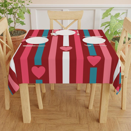 Hearts and Stripes Red, Pink & Blue Retro Valentine Tablecloth | lovevisionkarma.com