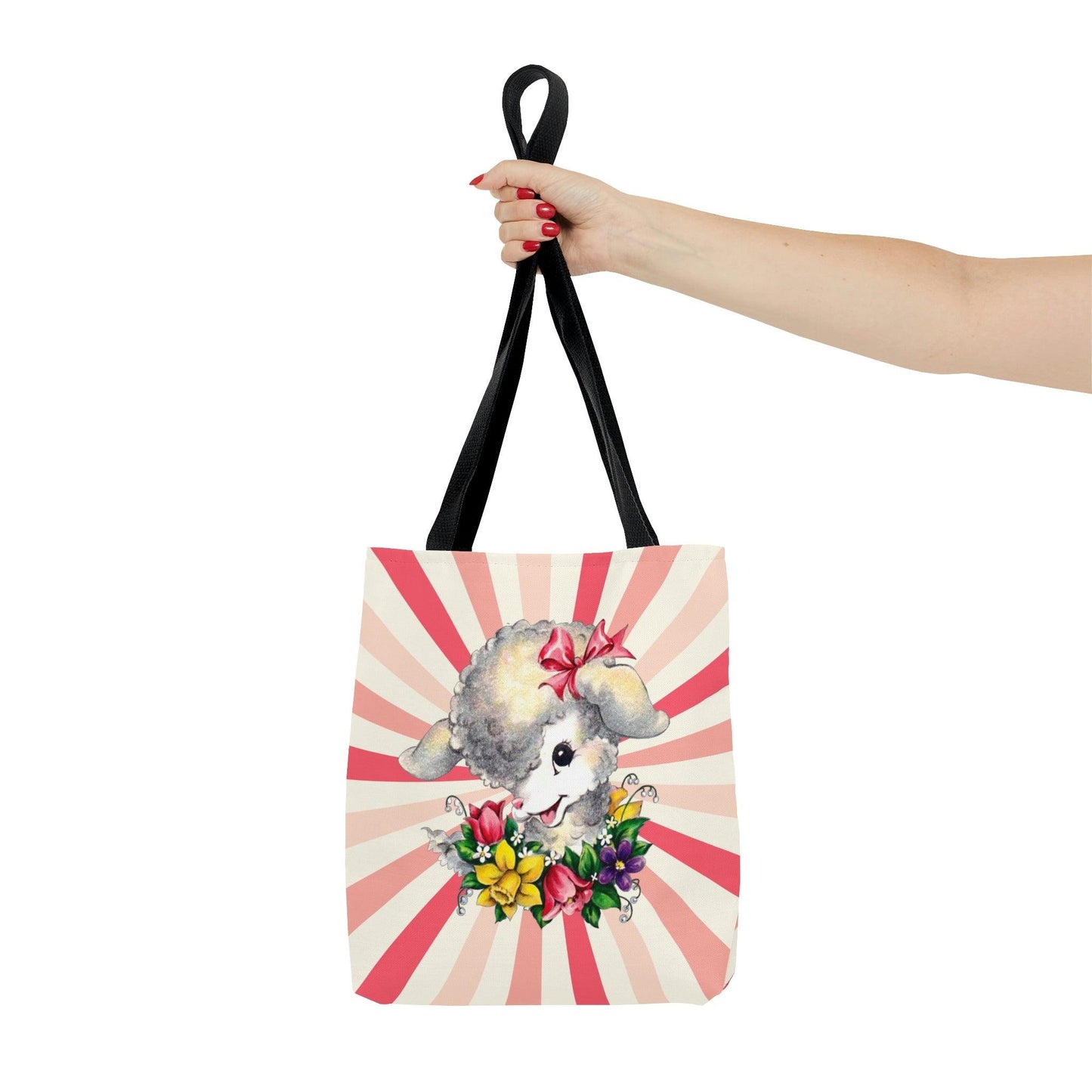 Vintage Kitsch Lamb Easter Retro MCM Colorful Tote Bag | lovevisionkarma.com
