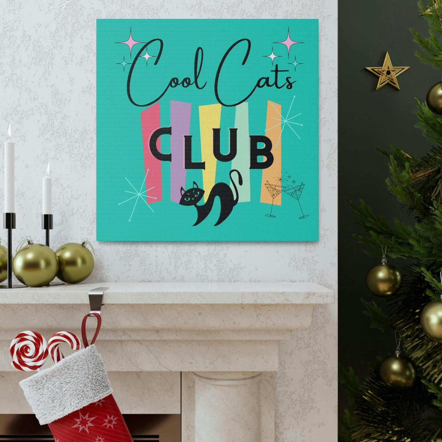 Retro MCM Atomic Cool Cat Starburst Colorful Canvas Gallery Wrap | lovevisionkarma.com