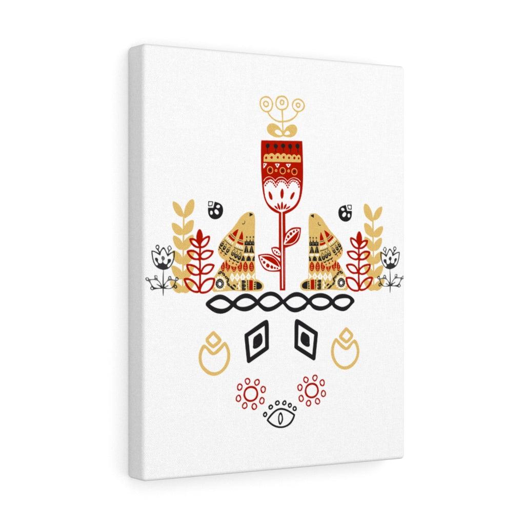 Scandinavian Nordic Folk Art Rabbits Mustard & Red Canvas Gallery Wrap | lovevisionkarma.com