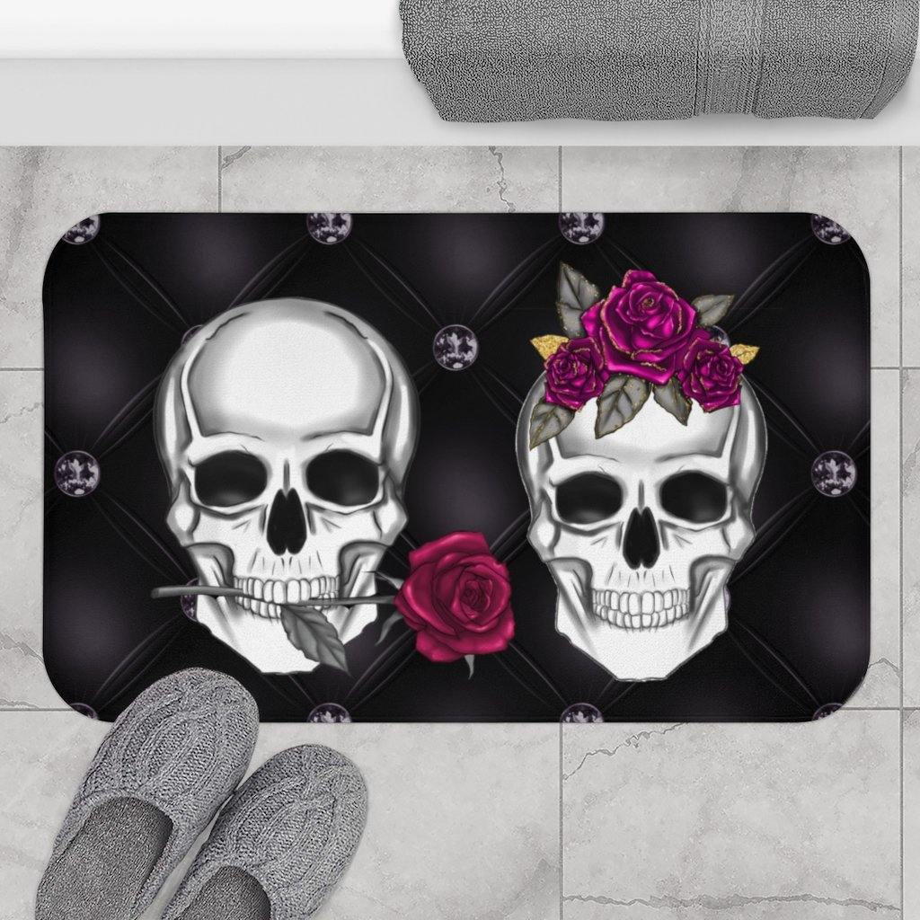 Skull Couple Glam Goth Black Halloween Bath Mat | lovevisionkarma.com