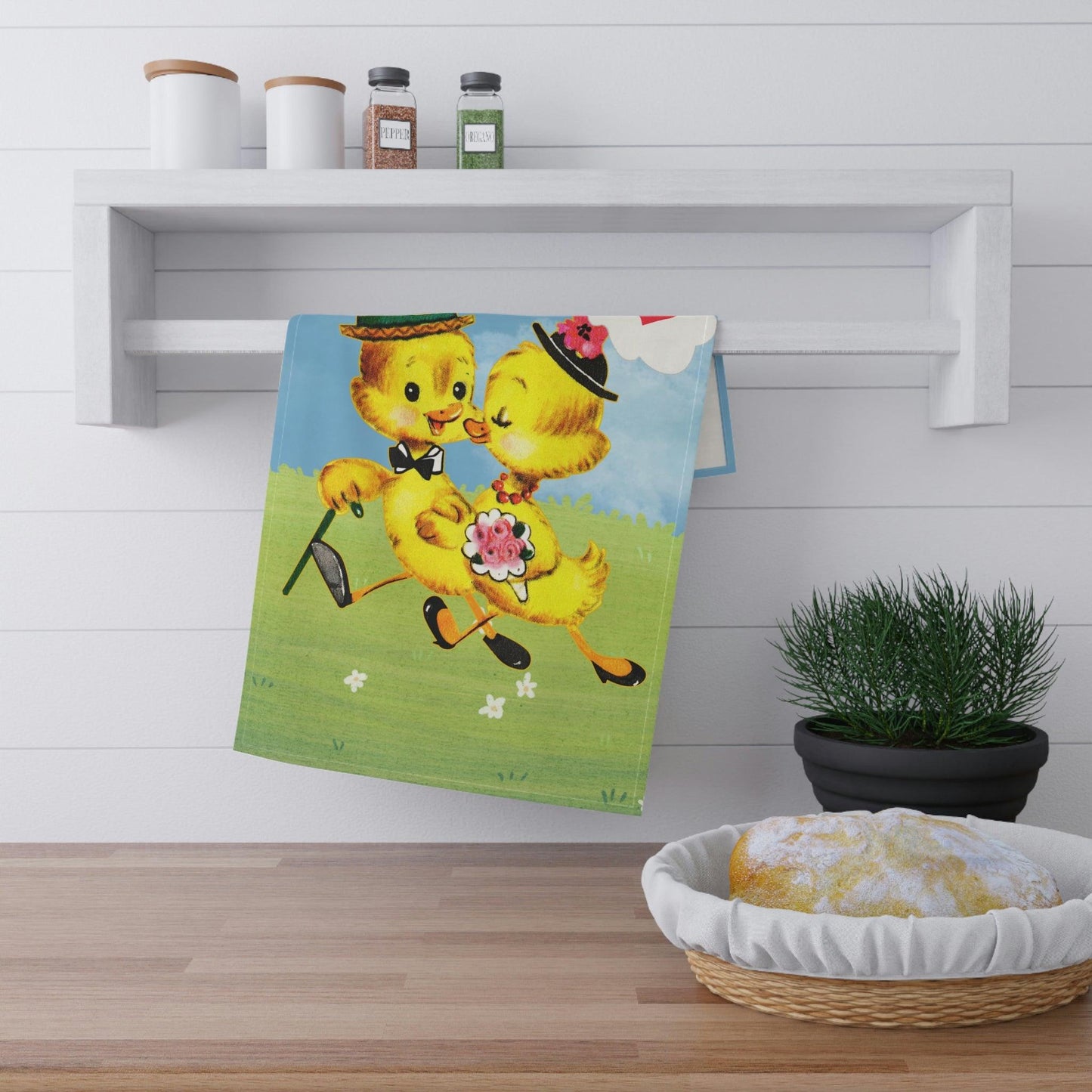 Vintage Easter Chicks Spring MCM Kitsch Kitchen Tea Towel | lovevisionkarma.com