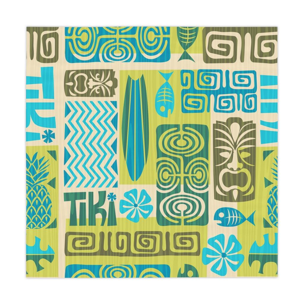 Retro Tiki Mid Century Mod Square Tablecloth in Green and Blue | lovevisionkarma.com