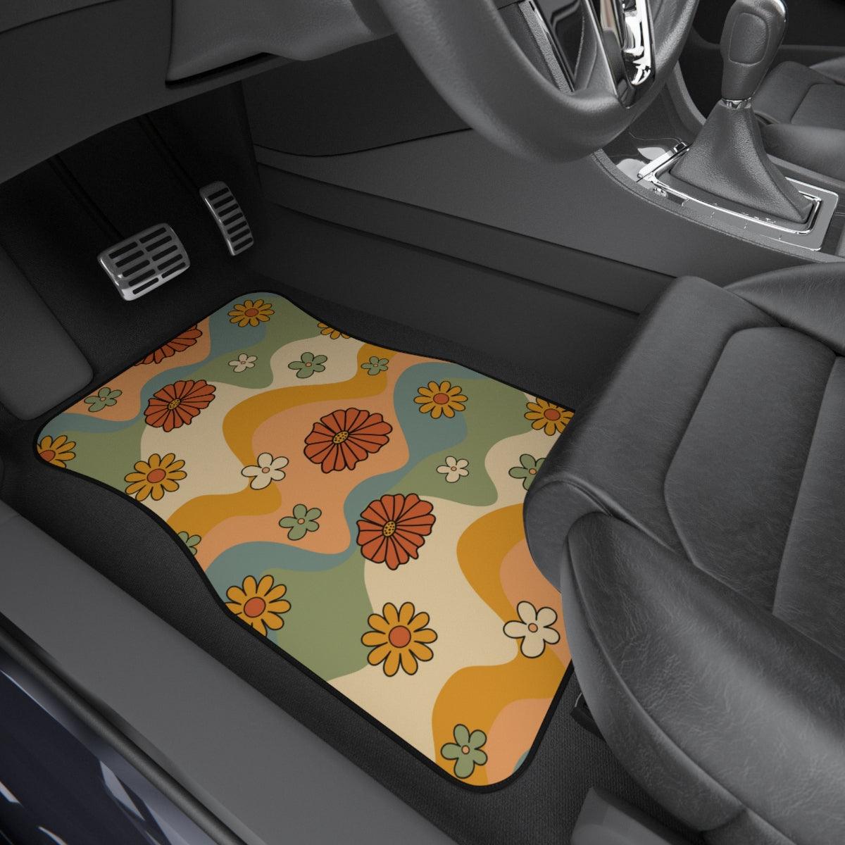 Boho Flowers and Waves Multicolor MCM Car Mats (Set of 4) | lovevisionkarma.com