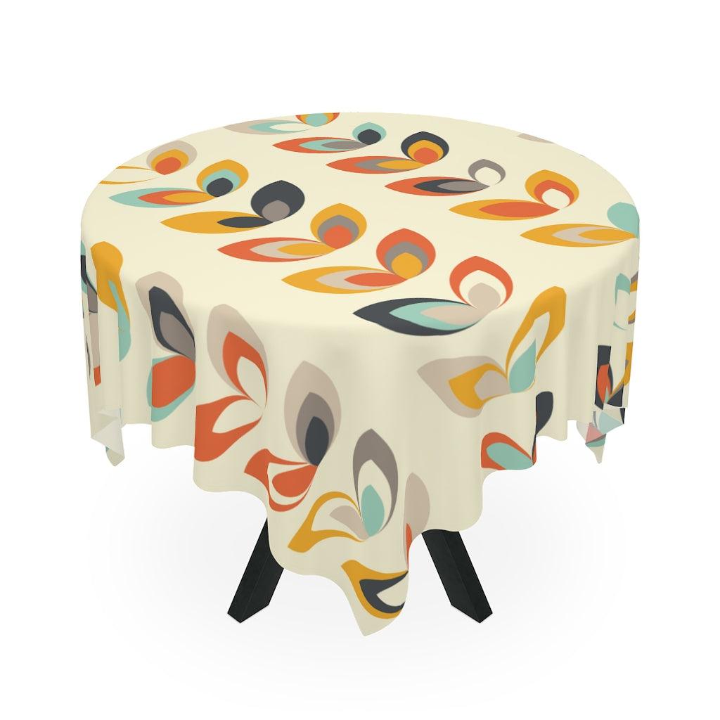 Danish Scandi Floral Leaves Cream MCM Tablecloth | lovevisionkarma.com