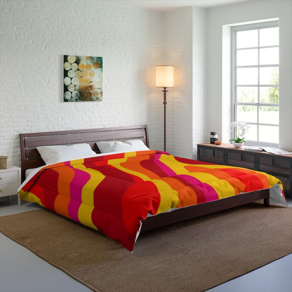 Groovy 60's Hippie Retro Swirl Orange, Yellow and Red MCM Comforter | lovevisionkarma.com