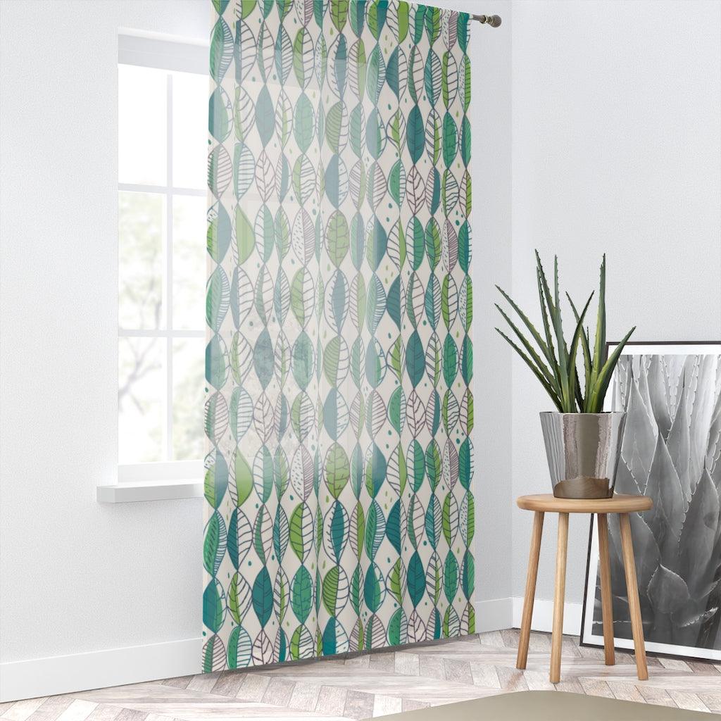 Retro Leaves in Shades of Green Sheer Window Curtain | lovevisionkarma.com