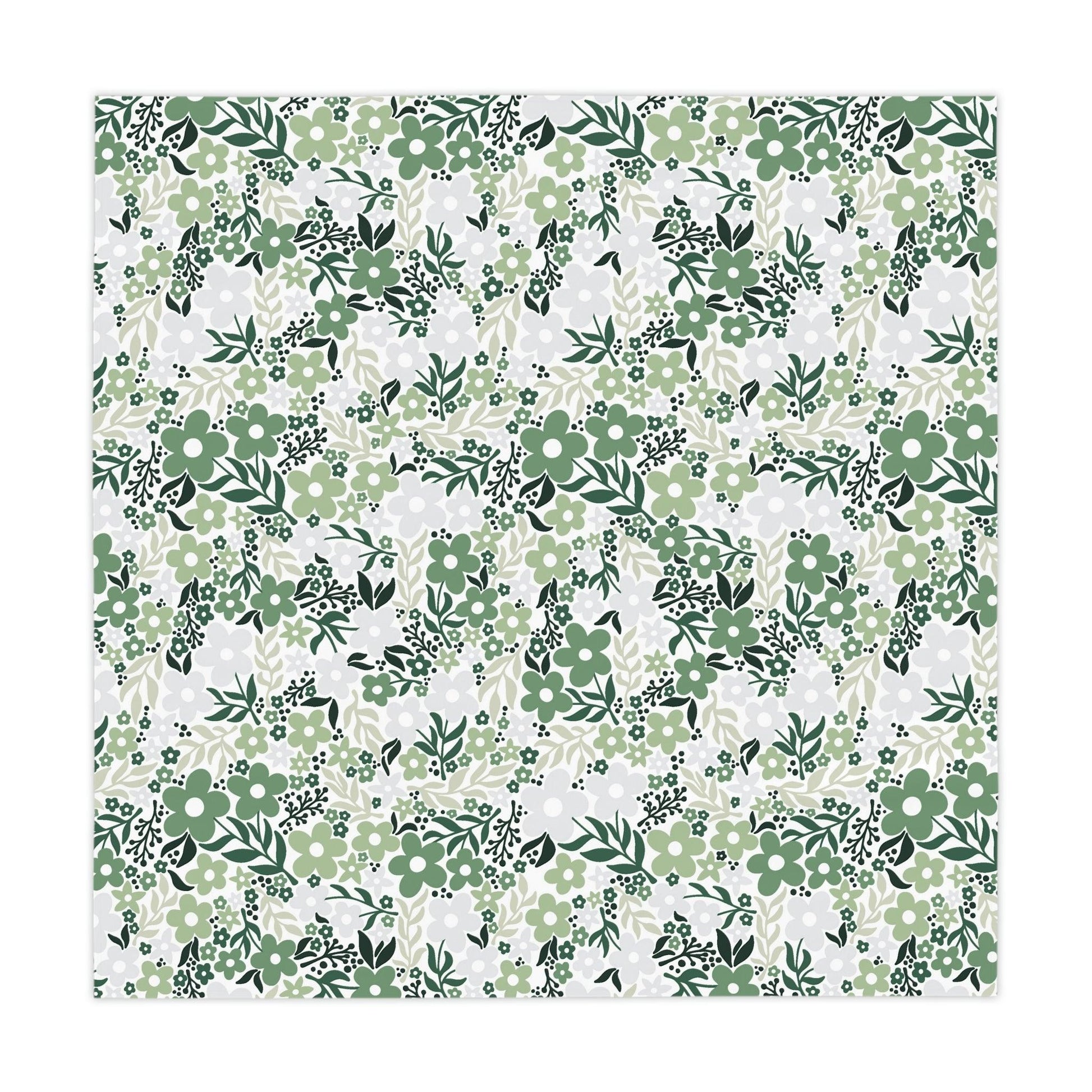 Retro Flowers Minimalist Mid Century Shades of Green Tablecloth | lovevisionkarma.com