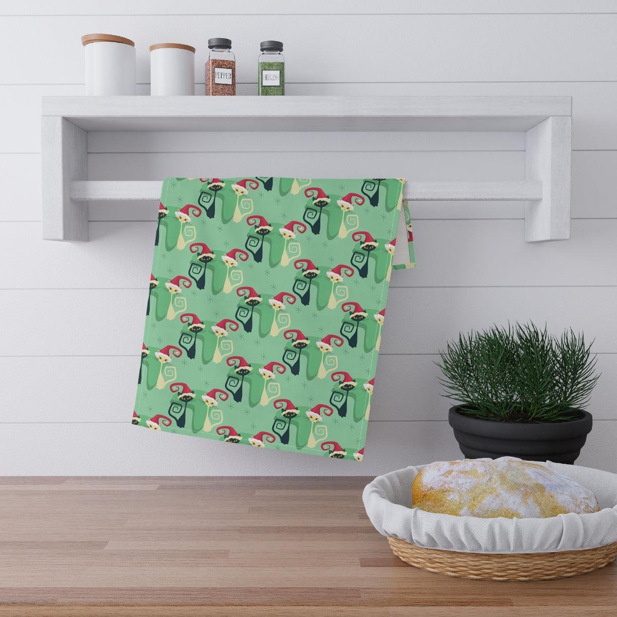 Christmas Cats Retro Atomic Kitties X-mas Tea Towel | lovevisionkarma.com