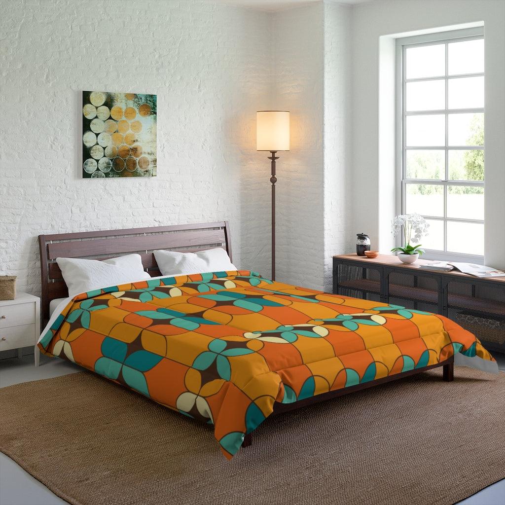 MCM Retro 60s 70s Orange, Brown and Teal Comforter | lovevisionkarma.com