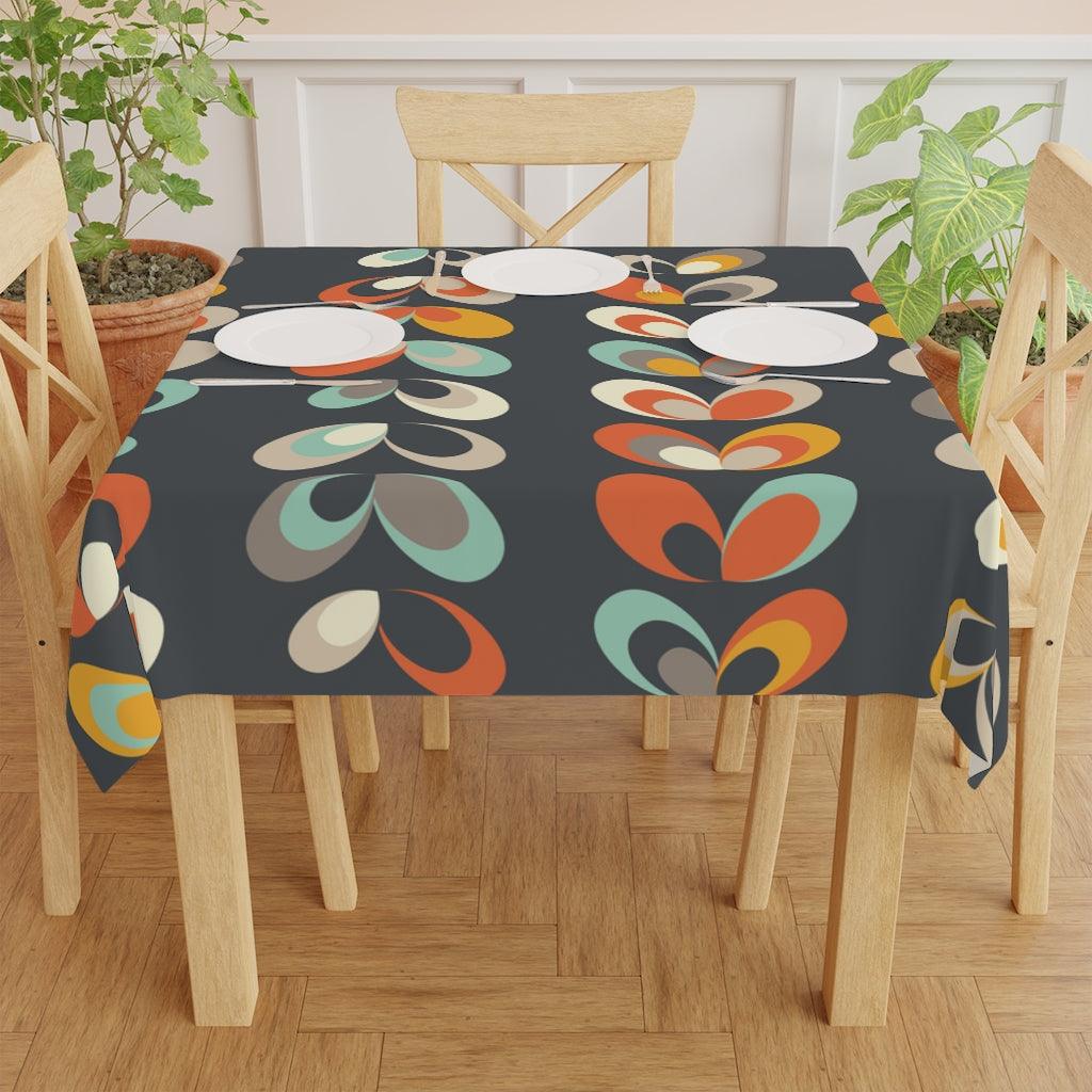 Retro MCM Scandinavian Danish Floral Leaves Dark Gray Tablecloth | lovevisionkarma.com