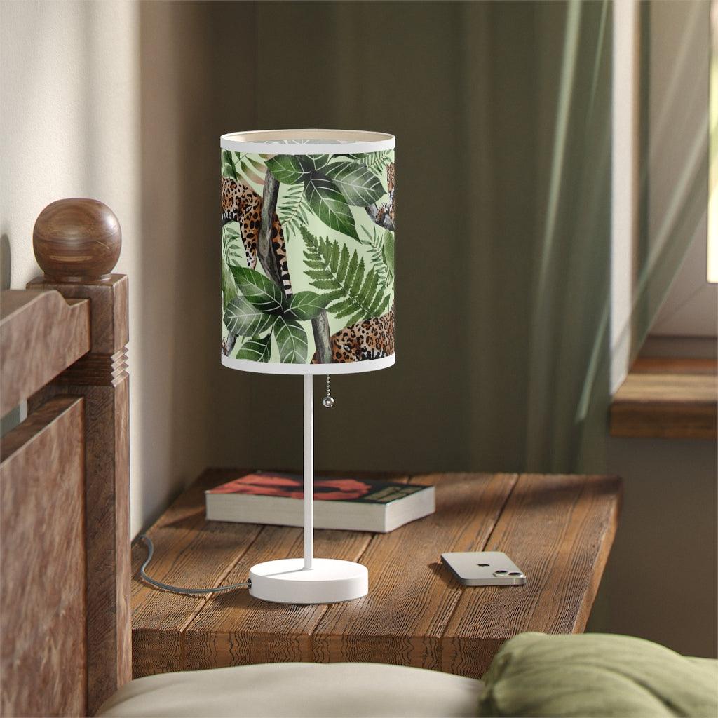 Retro Jungle Cat Jaguar & Tropical Leaves Boho MCM Tabletop Lamp | lovevisionkarma.com
