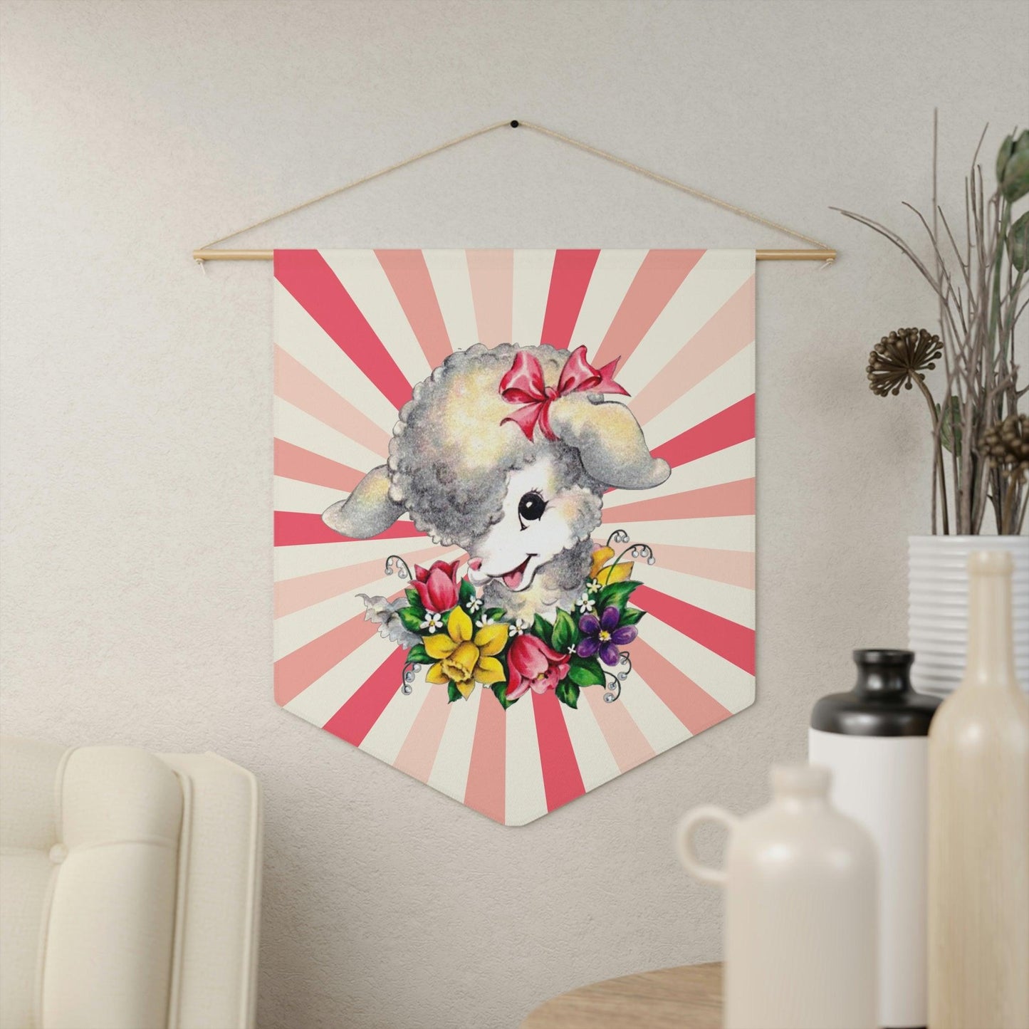 Retro Lamb Vintage Easter Inspired MCM Colorful Wall Pennant | lovevisionkarma.com