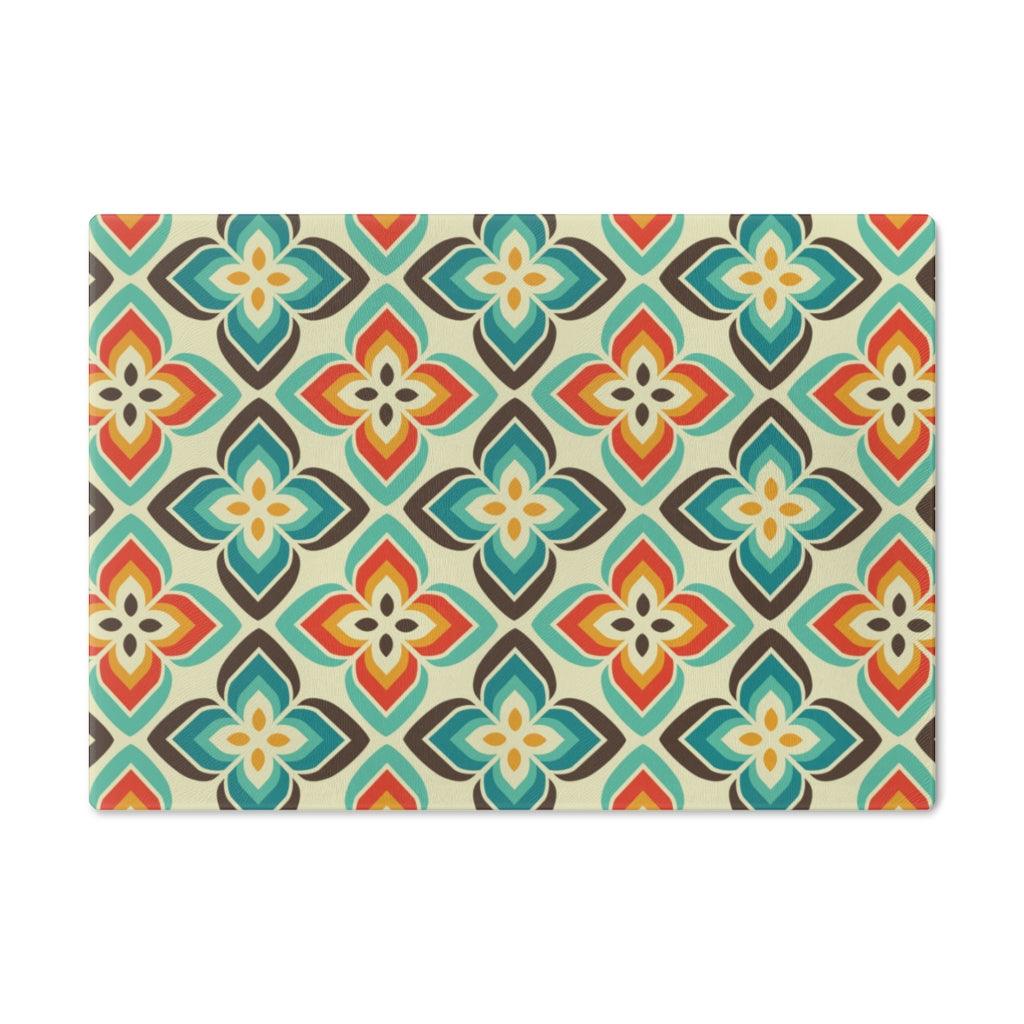 Retro Mid Century Mod Multicolor Floral Glass Cutting Board | lovevisionkarma.com