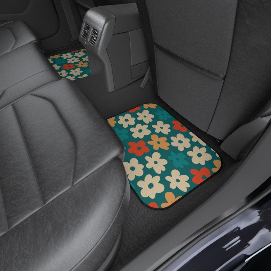 Boho Flowers Retro Orange, Yellow & Teal Car Mats (Set of 4) | lovevisionkarma.com