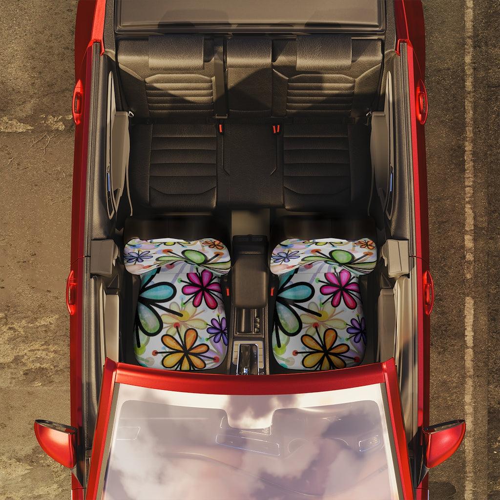 Cute & Colorful Groovy Flower Doodle Car Seat Covers | lovevisionkarma.com
