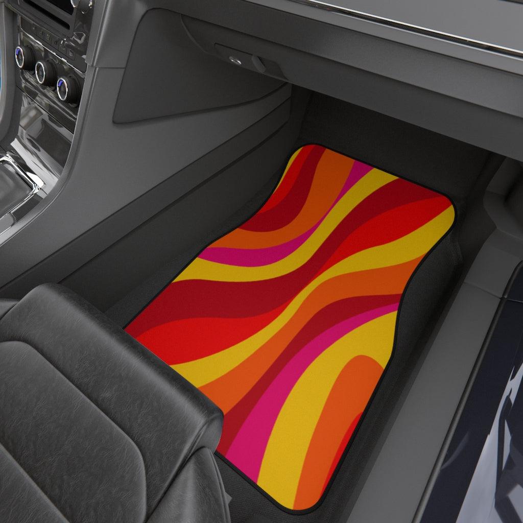 Groovy 60's Retro Hippie Swirl Orange, Red & Yellow MCM Car Mats (Set of 4) | lovevisionkarma.com