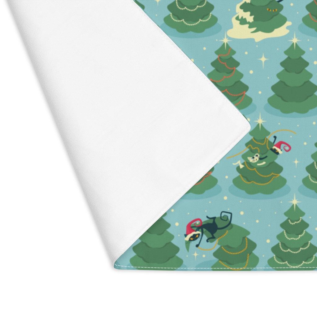 Retro Atomic Cat & Xmas Tree Multicolor Christmas Placemat | lovevisionkarma.com
