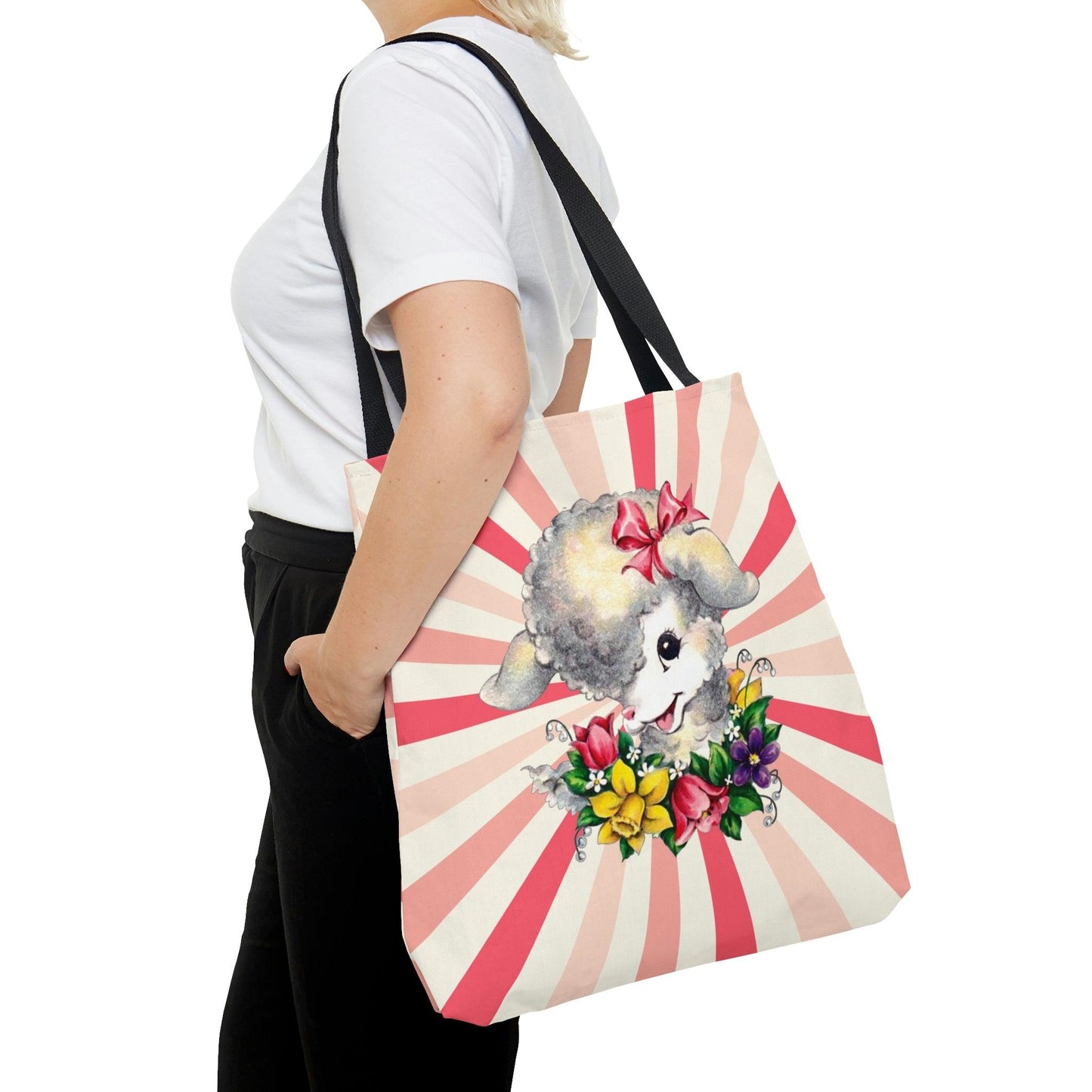 Vintage Kitsch Lamb Easter Retro MCM Colorful Tote Bag | lovevisionkarma.com