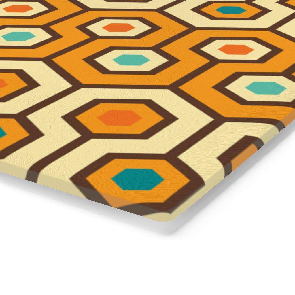 Mid Century Modern Retro Geometric Orange/Cream Glass Cutting Board | lovevisionkarma.com