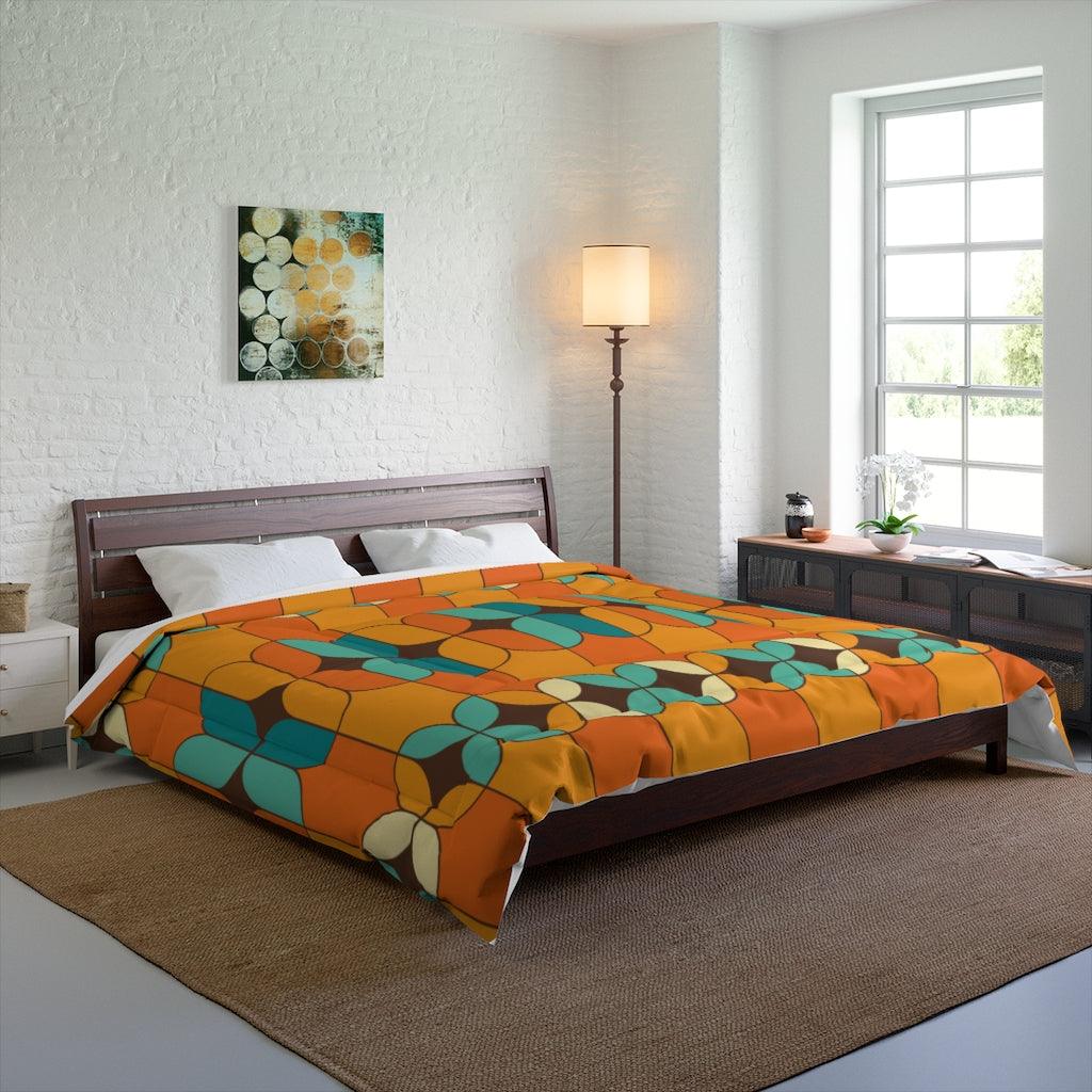 MCM Retro 60s 70s Orange, Brown and Teal Comforter | lovevisionkarma.com