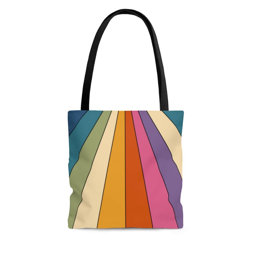 Retro Rainbow Burst Hippie MCM Tote Bag | lovevisionkarma.com