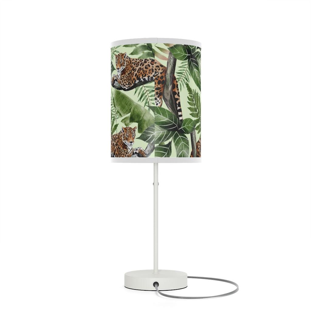 Retro Jungle Cat Jaguar & Tropical Leaves Boho MCM Tabletop Lamp | lovevisionkarma.com