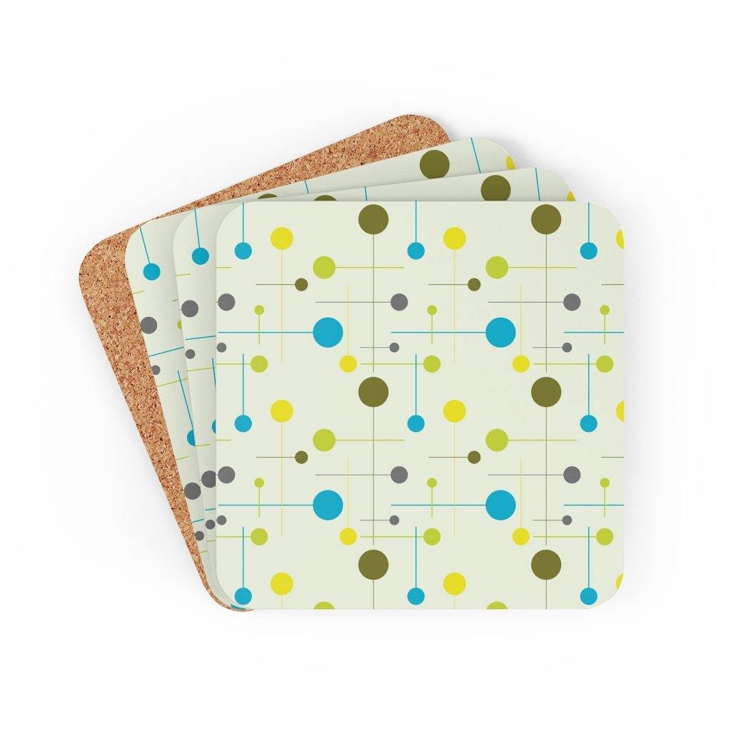 Retro Mid Century Mod Coaster Set, Green & Blue Abstract Lines | lovevisionkarma.com