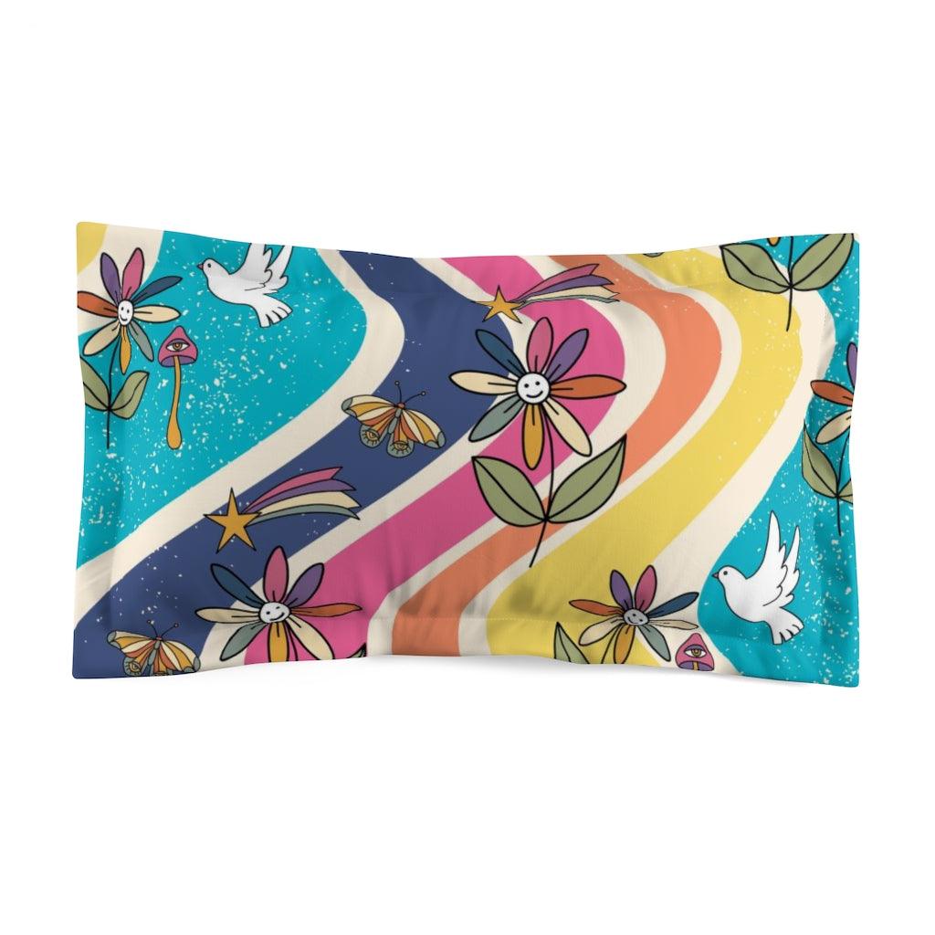 Groovy Hippie Flowers and Boho Mushrooms Colorful Pillow Sham | lovevisionkarma.com